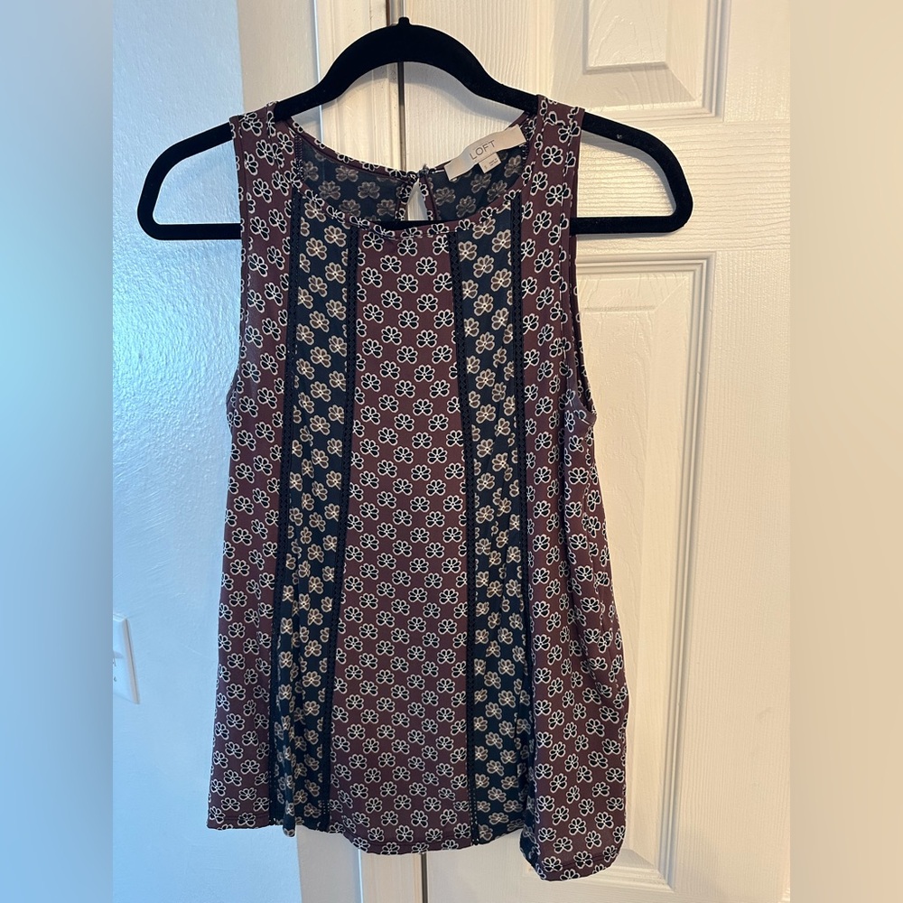 LOFT Sleeveless Floral Blouse - Burgundy and Navy